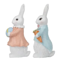 Deko-Figuren, Hasenpaar mit Möhre & Osterei, 13cm hoch, 6cm breit, 2 Stück