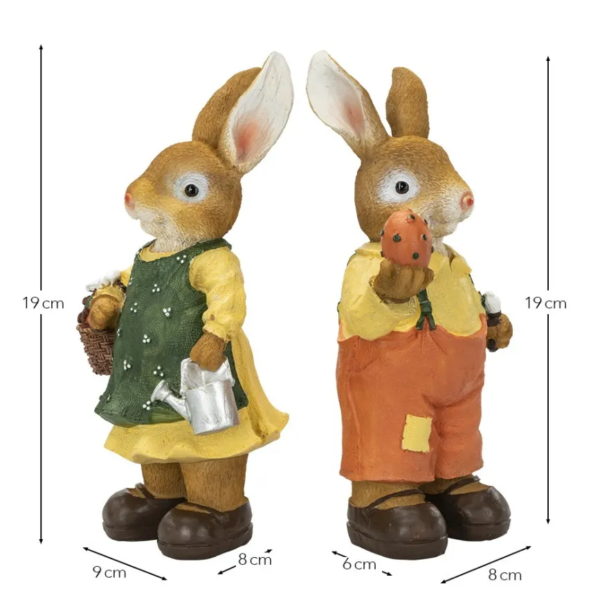 Deko-Figuren, Hasenpaar mit Möhren & Osterei, 19cm hoch, 2 Stück