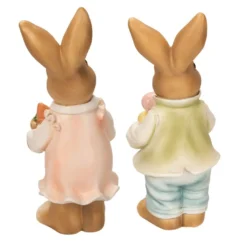 Deko-Figuren, Hasenpaar mit Möhren & Ostereiern 1, Mädchen: 14cm hoch, Junge: 13,6cm hoch, 2 Stück