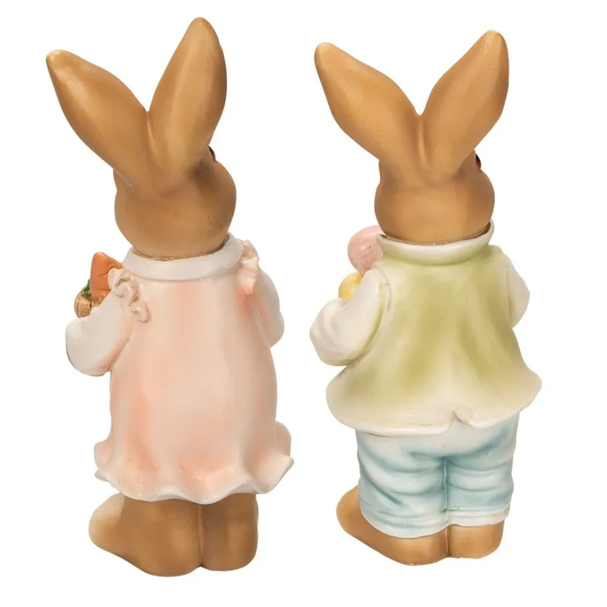 Deko-Figuren, Hasenpaar mit Möhren & Ostereiern 1, Mädchen: 14cm hoch, Junge: 13,6cm hoch, 2 Stück