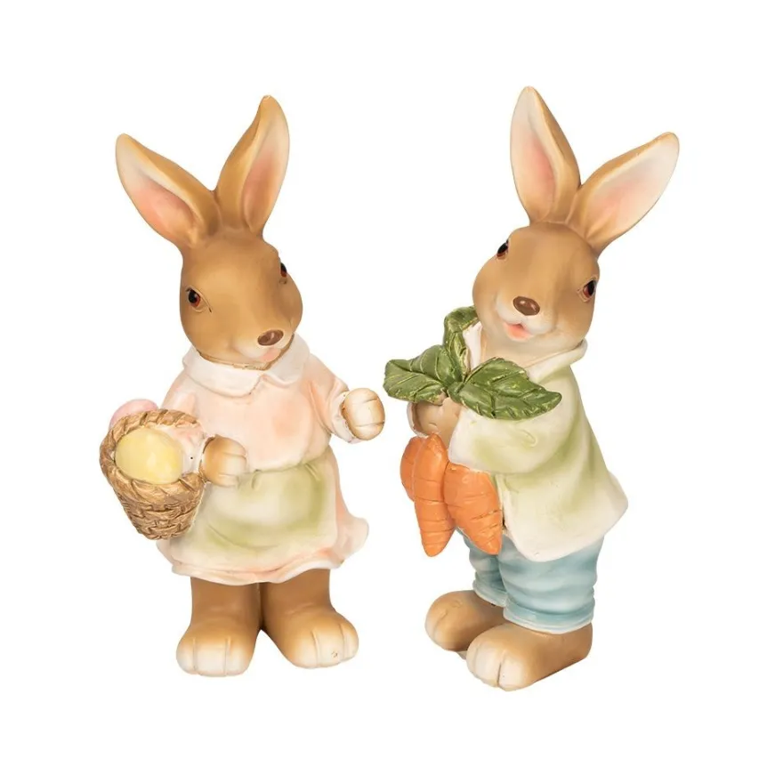 Deko-Figuren, Hasenpaar mit Möhren & Ostereiern 2, Mädchen, 2 Stück