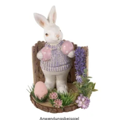 Deko-Figuren, Hasenpaar mit Möhre & Ostereiern, 19cm hoch, 8,5cm breit, 2 Stück