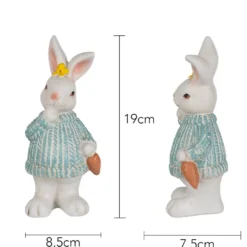 Deko-Figuren, Hasenpaar mit Möhre & Ostereiern, 19cm hoch, 8,5cm breit, 2 Stück