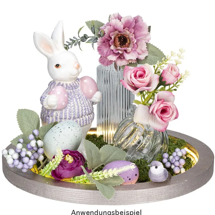 Deko-Figuren, Hasenpaar mit Möhre & Ostereiern, 19cm hoch, 8,5cm breit, 2 Stück