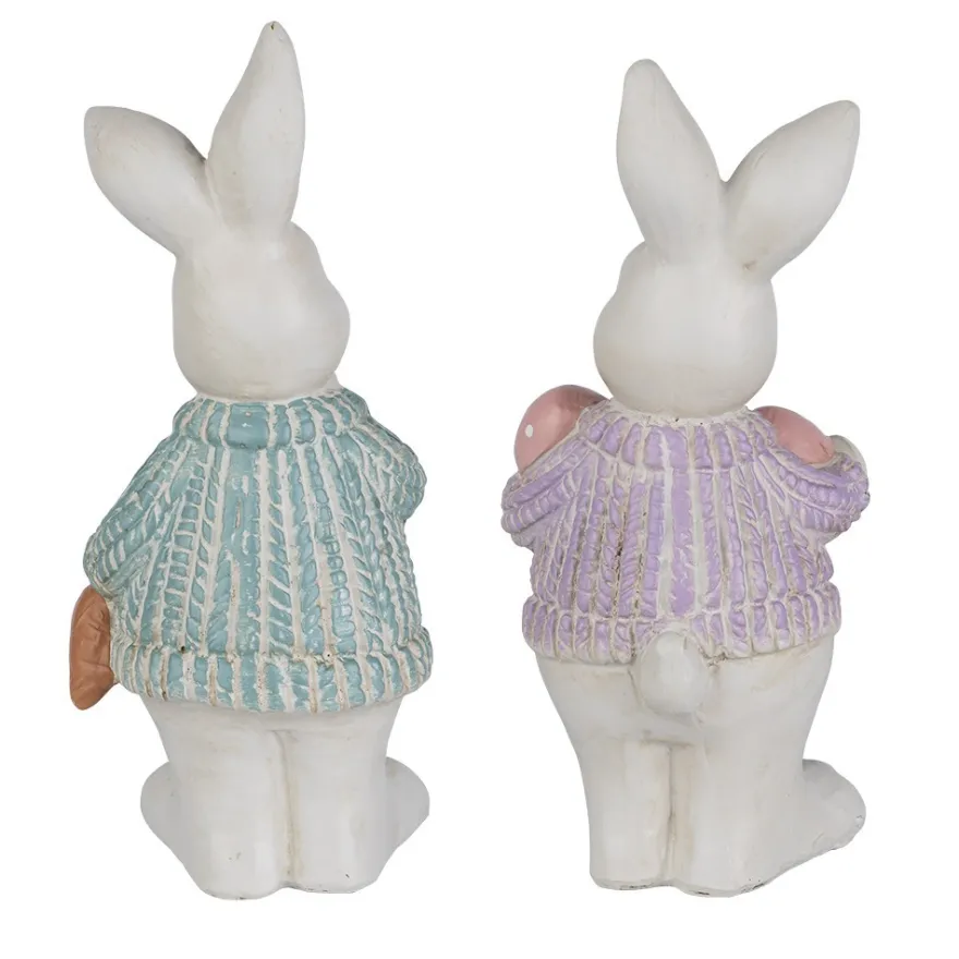Deko-Figuren, Hasenpaar mit Möhre & Ostereiern, 19cm hoch, 8,5cm breit, 2 Stück