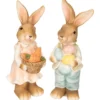 Deko-Figuren, Hasenpaar mit Möhren & Ostereiern 1, Mädchen: 21,4cm hoch, Junge: 22,3cm hoch, 2 Stück