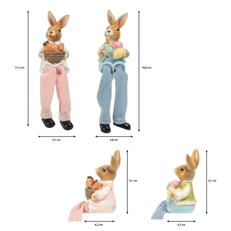 Deko-Figuren, Hasenpaar mit Schlenkerbeinen 1, Mädchen und Junge, 2 Stück