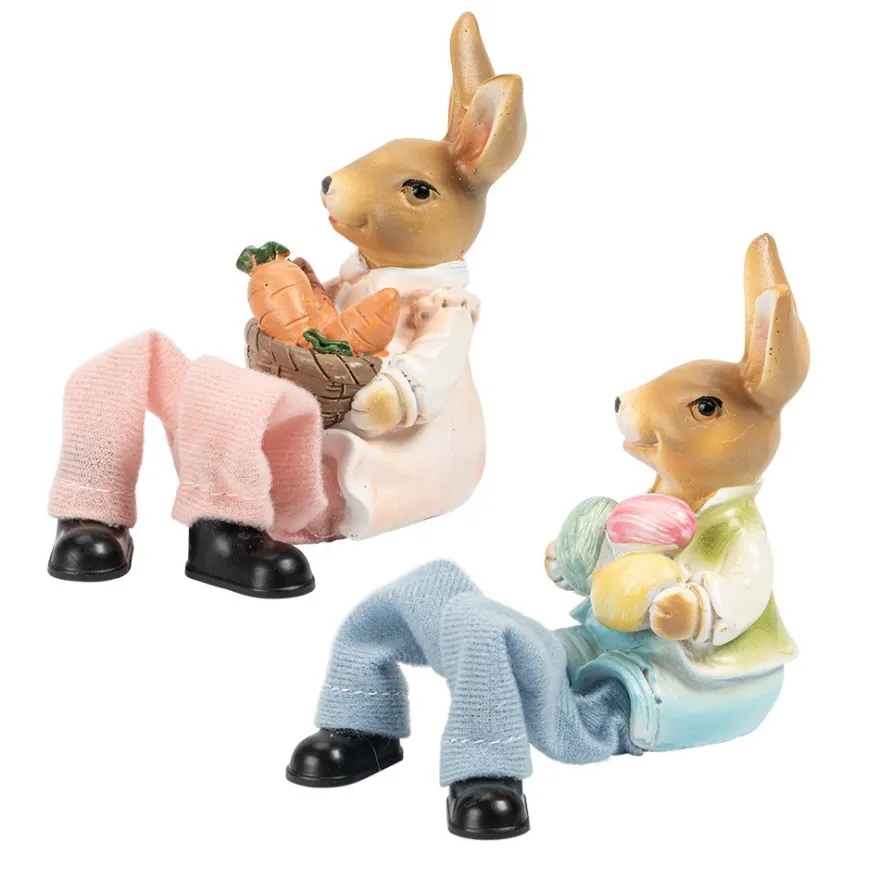 Deko-Figuren, Hasenpaar mit Schlenkerbeinen 1, Mädchen und Junge, 2 Stück