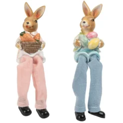 Deko-Figuren, Hasenpaar mit Schlenkerbeinen 1, Mädchen und Junge, 2 Stück