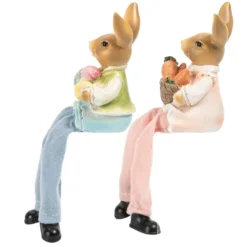 Deko-Figuren, Hasenpaar mit Schlenkerbeinen 1, Mädchen und Junge, 2 Stück