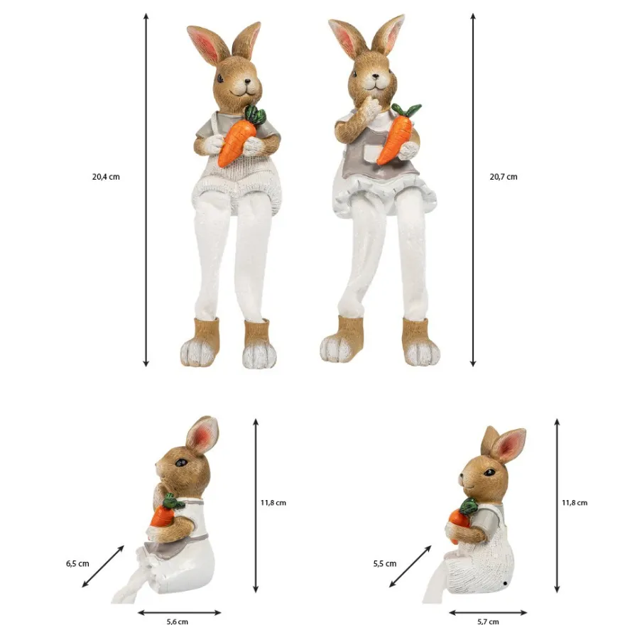 Deko-Figuren, Hasenpaar mit Schlenkerbeinen 2, Kantenhocker, 2 Stück