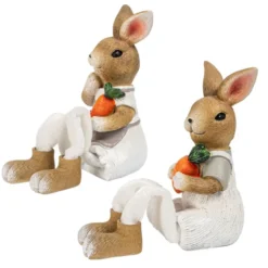Deko-Figuren, Hasenpaar mit Schlenkerbeinen 2, Kantenhocker, 2 Stück