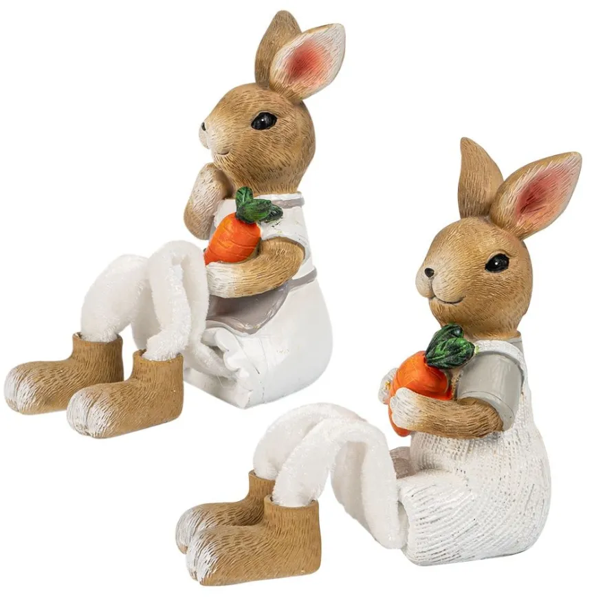 Deko-Figuren, Hasenpaar mit Schlenkerbeinen 2, Kantenhocker, 2 Stück