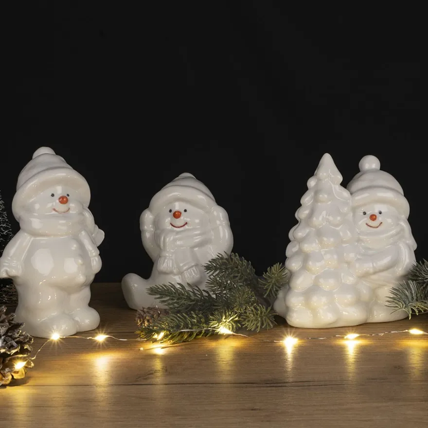 Deko-Figuren, Schneemänner 2, 3 Designs & Größen, weiß, 3 Stück