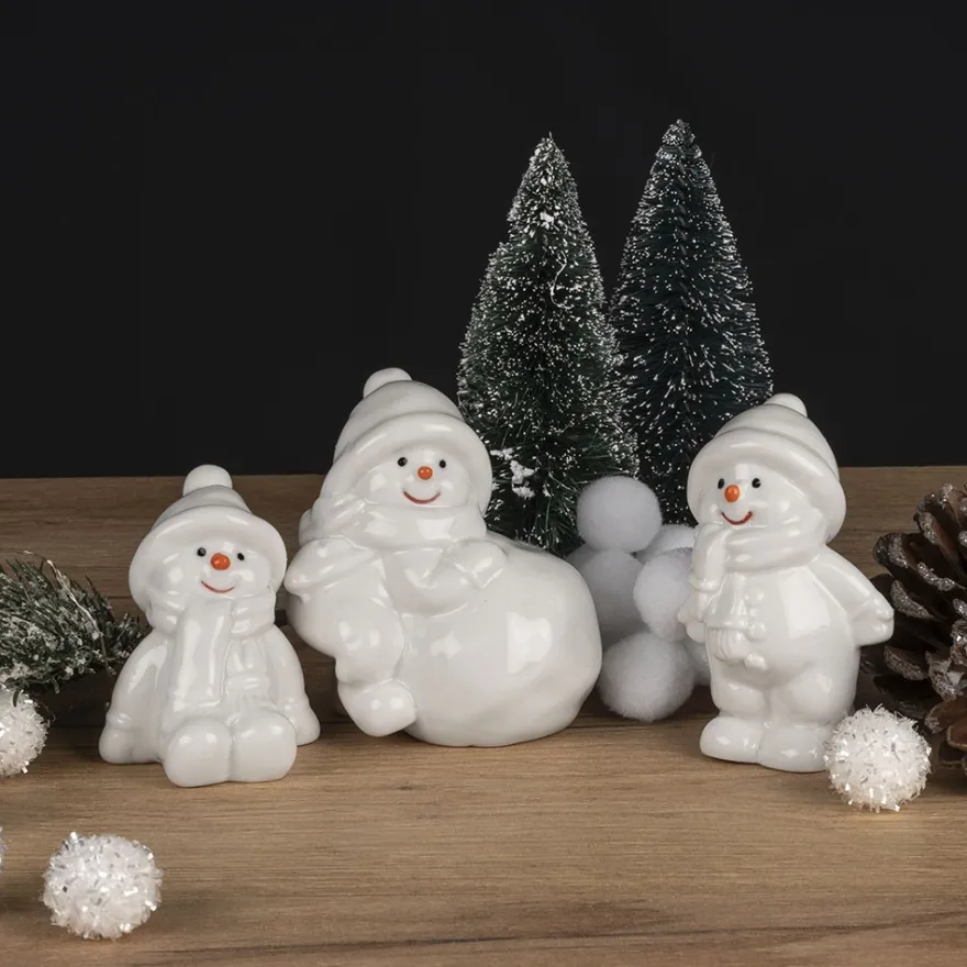 Deko-Figuren, Schneemänner 1, 3 Designs & Größen, weiß, 3 Stück