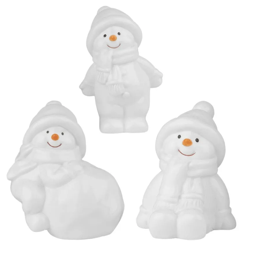 Deko-Figuren, Schneemänner 1, 3 Designs & Größen, weiß, 3 Stück