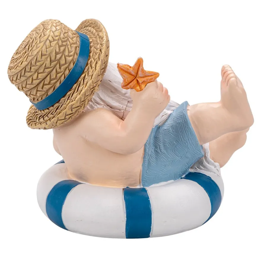 Deko-Figur, Wichtel auf Schwimmring 1, 17,4cm x 13cm x 14,8cm
