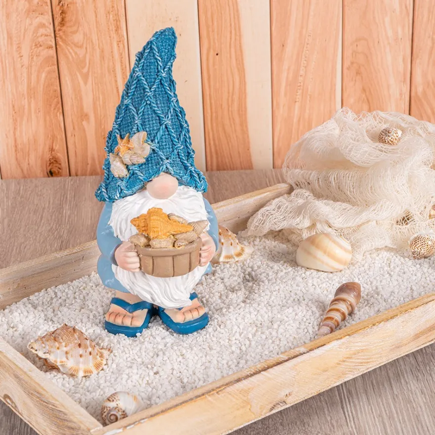 Deko-Figur, Wichtel mit Muscheln 1, 7,1cm x 8,6cm x 17,6cm