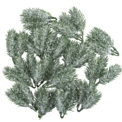 Deko-Floristik, Tannenzweige, 7cm, je 3 zusammenhängende Zweige, grün, beschneit, 15 Stück
