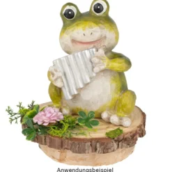 Deko-Frosch mit Panflöte, 13,5cm hoch, 11cm breit