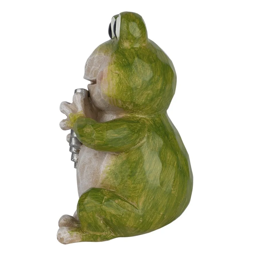 Deko-Frosch mit Panflöte, 13,5cm hoch, 11cm breit