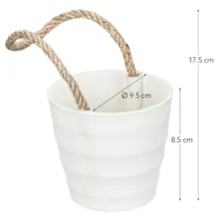 Deko-Gefäß mit Henkel aus Jute, 8,5cm hoch, Ø9,4cm, Rohling, weiß