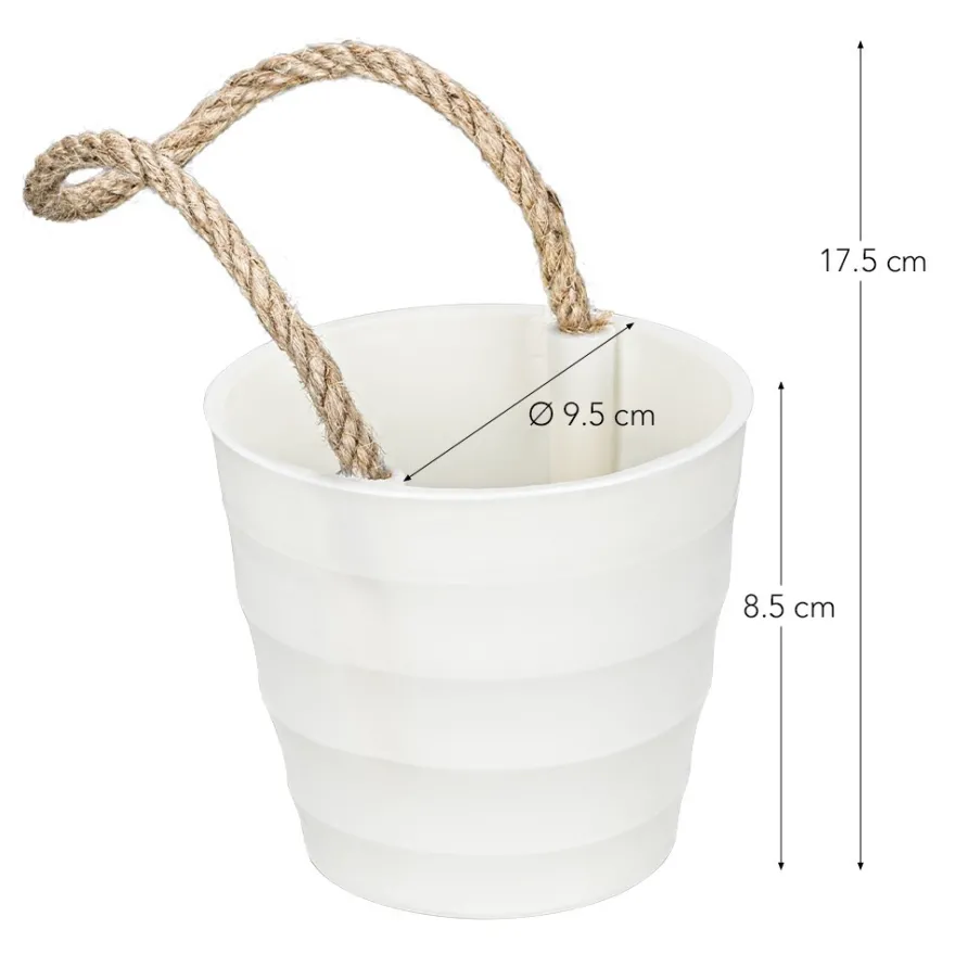Deko-Gefäß mit Henkel aus Jute, 8,5cm hoch, Ø9,4cm, Rohling, weiß