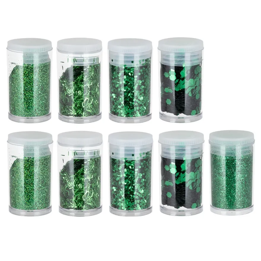 Deko-Glitzer Vielfalt, 9 Dosen mit je 2g, 5 Variationen, grün