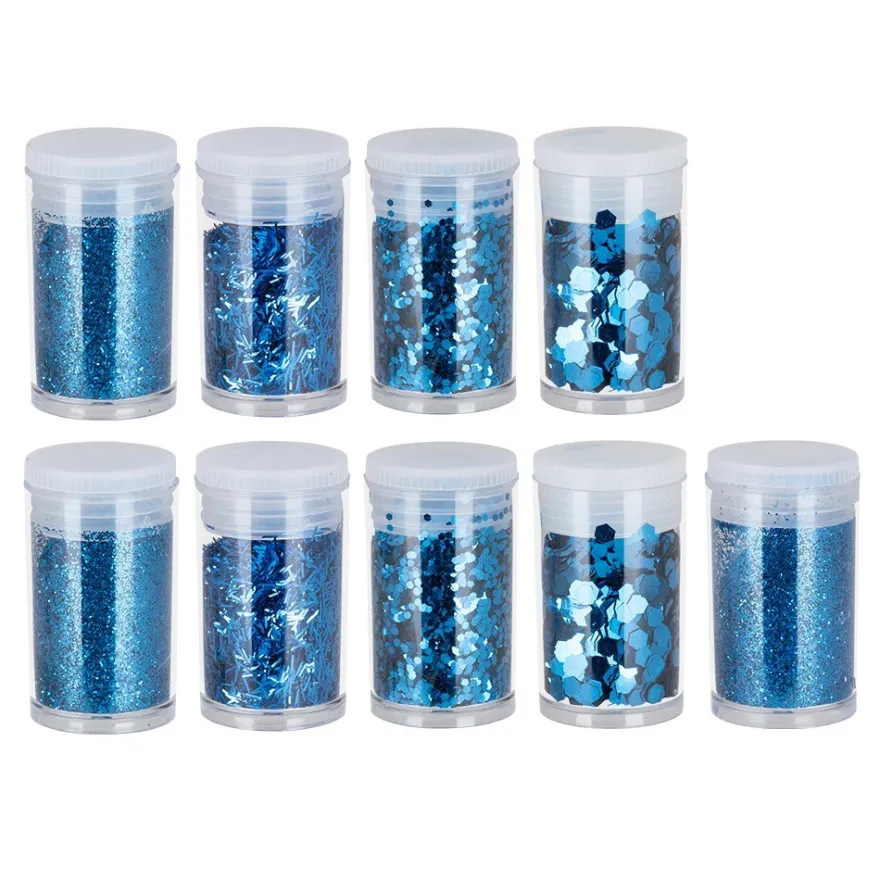 Deko-Glitzer Vielfalt, 9 Dosen mit je 2g, 5 Variationen, blau