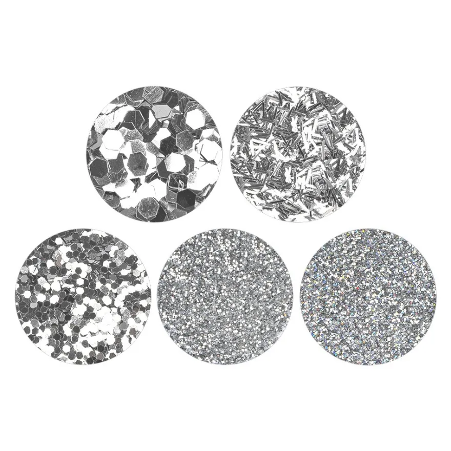 Deko-Glitzer Vielfalt, 9 Dosen mit je 2g, 5 Variationen, silber
