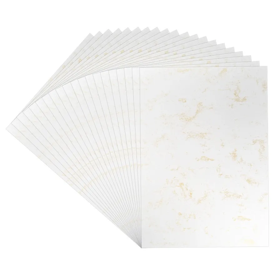 Deko-Karton, Marmoroptik, DIN A4, 230g/m², Marmoroptik in Weiß/Gold, 20 Bogen