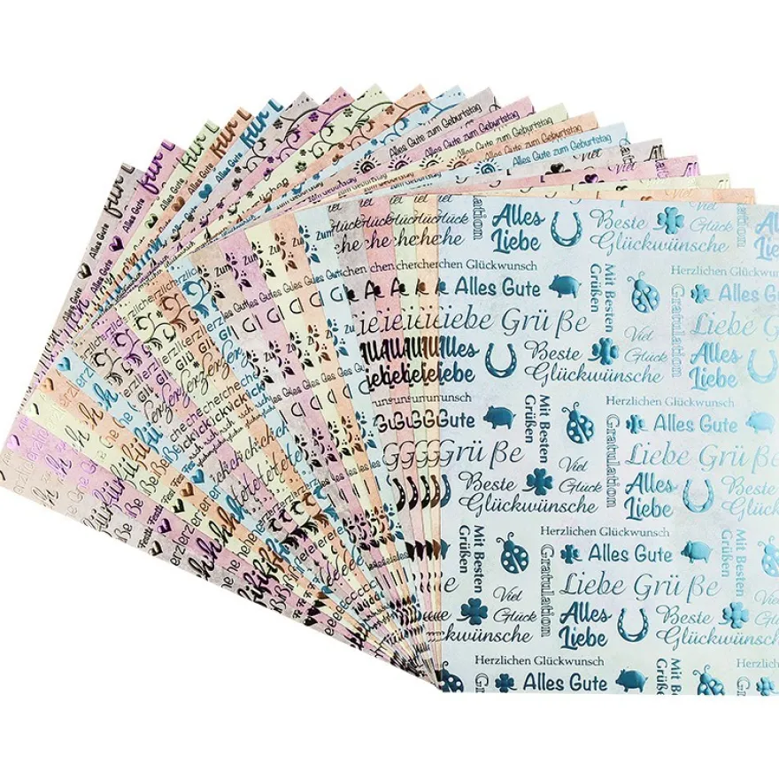 Deko-Karton, Unique, Glückwünsche, DIN A4, 250 g/m², 4 Designs in 5 Farben, 20 Bogen