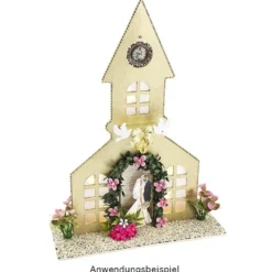 Deko-Kirche aus Holz zum Aufstellen, 38cm x 21,2cm, mit kreisförmiger Aussparung und Podest