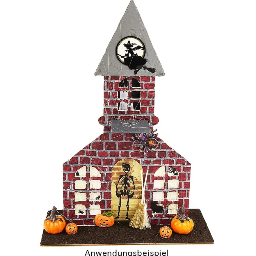 Deko-Kirche aus Holz zum Aufstellen, 38cm x 21,2cm, mit kreisförmiger Aussparung und Podest