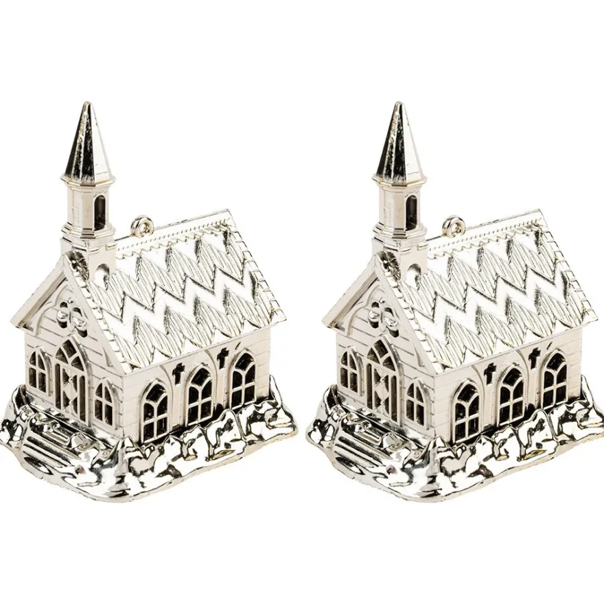 Deko-Kirchen, 9,9cm x 7,5cm x 5,9cm, glänzend hellgold, 2 Stück