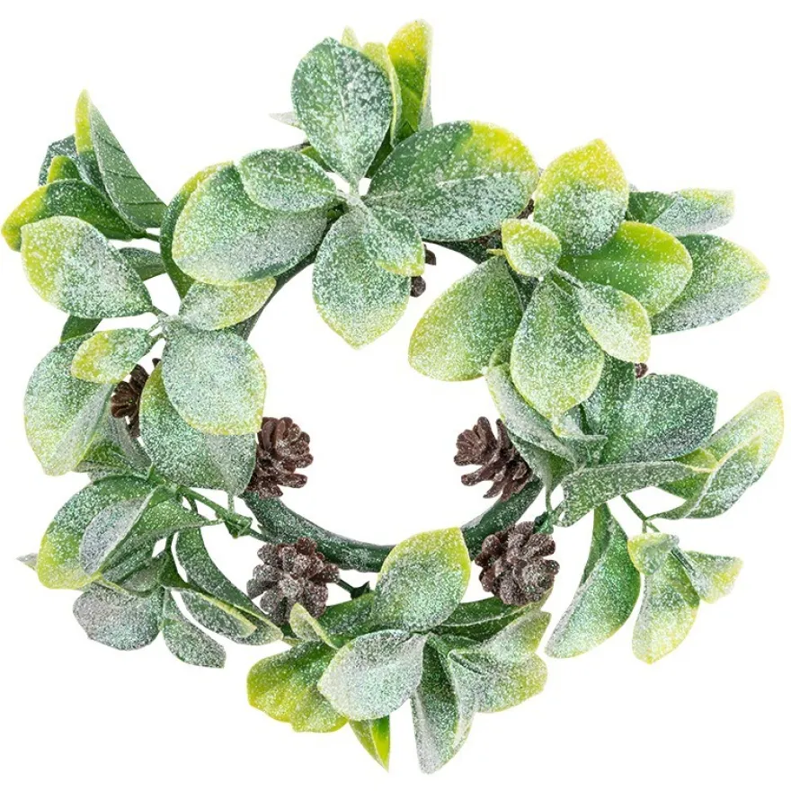 Deko-Kranz, Design 15, innen: Ø 8cm, außen: Ø 18cm, mit beglimmerten Blättern & Tannenzapfen