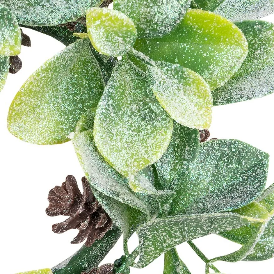Deko-Kranz, Design 15, innen: Ø 8cm, außen: Ø 18cm, mit beglimmerten Blättern & Tannenzapfen