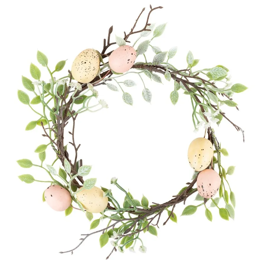Deko-Kranz Osterzeit, Ø 28cm, mit vanillegelben und roséfarbenen Eiern und weißen Blüten