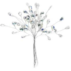 Deko-Kristallzweige, Tropfen, 14cm, silber hinterlegt, klar, irisierend, 10 Stück