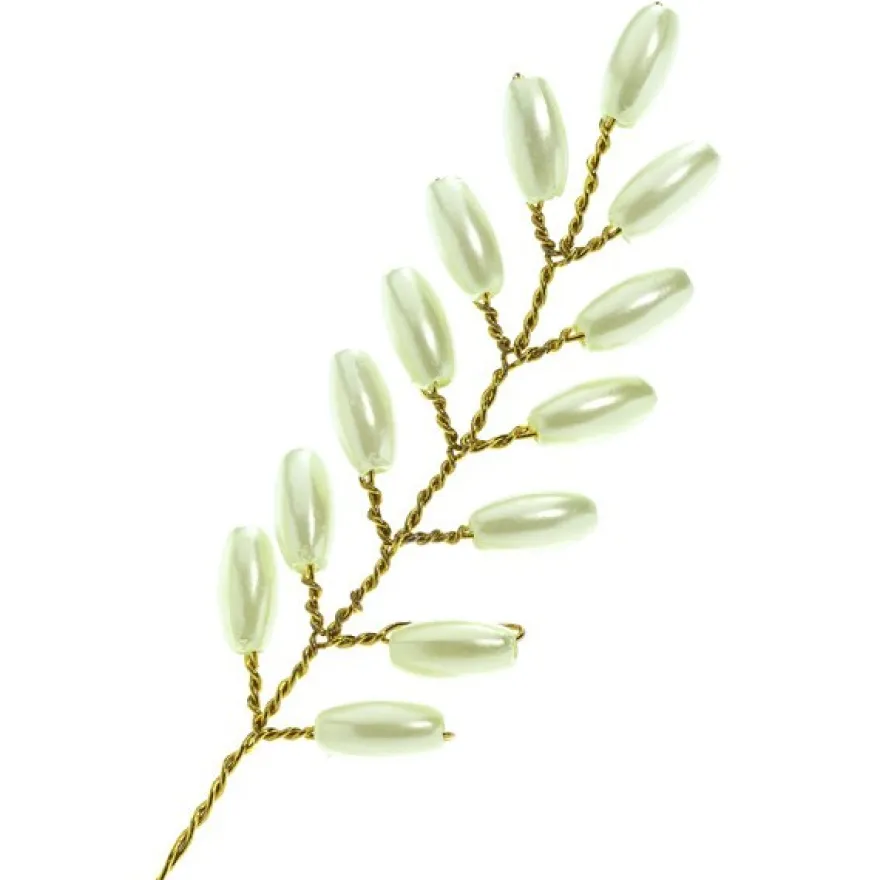 Deko-Perlenzweige am Draht, 13 cm, gelbgrün, 10 Stück