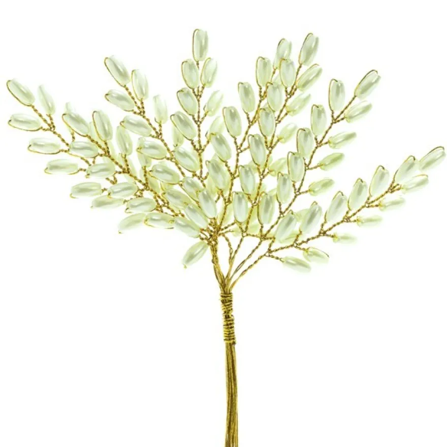Deko-Perlenzweige am Draht, 13 cm, gelbgrün, 10 Stück