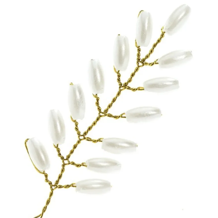 Deko-Perlenzweige am Draht, 13 cm, natur/weiß, 10 Stück