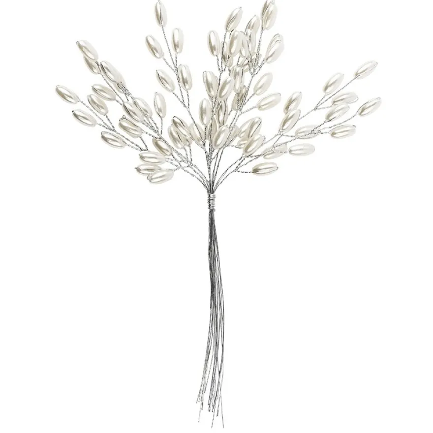 Deko-Perlenzweige, Oval, 19cm, perlmutt, natur, 10 Stück