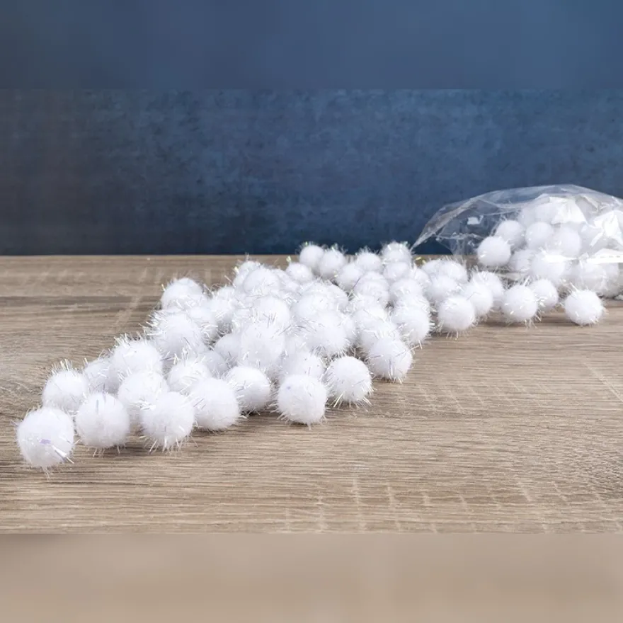 Deko-Pompons, Ø 1,5cm, weiß, mit irisierendem Lametta, 150 Stück