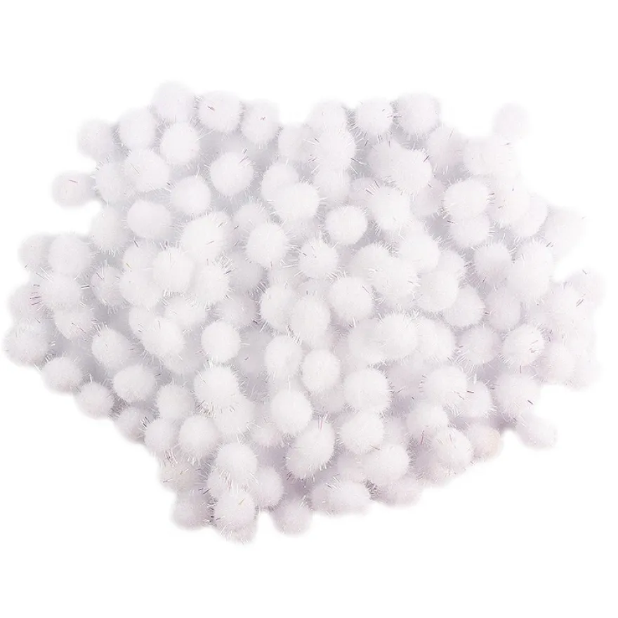 Deko-Pompons, Ø 1,5cm, weiß, mit irisierendem Lametta, 150 Stück