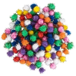 Deko-Pompons, verschiedene Größen & Farben, mit Lametta, 100 Stück