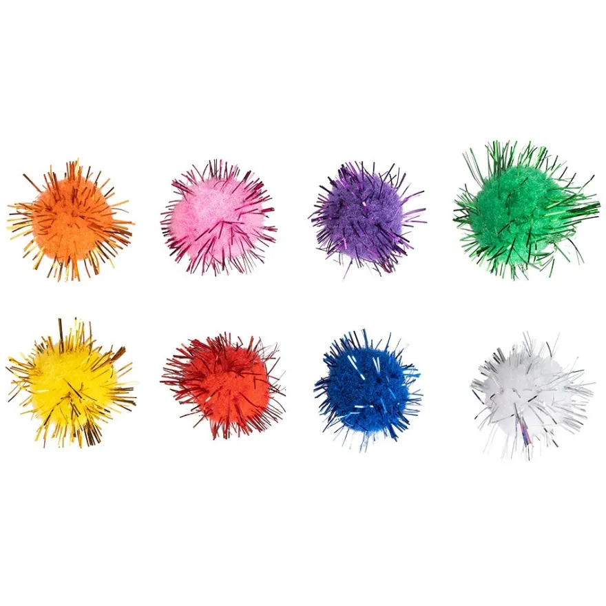 Deko-Pompons, verschiedene Größen & Farben, mit Lametta, 100 Stück