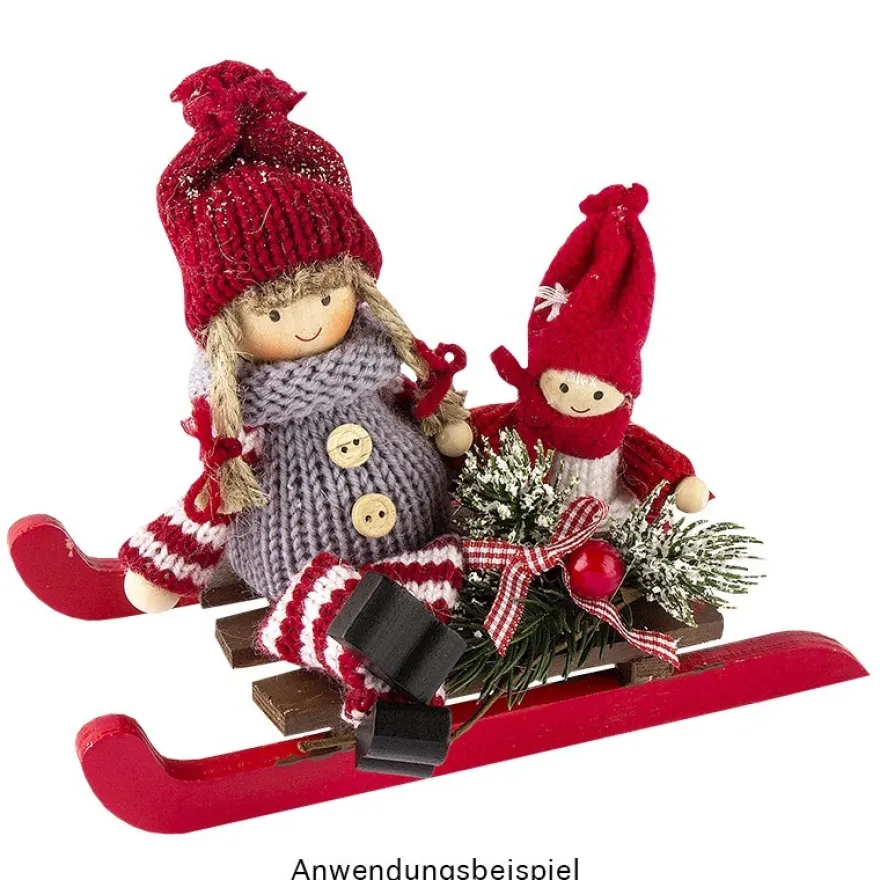 Deko-Schlitten Design 3, 17cm x 8cm x 2,3cm, natur/rot, 2 Stück