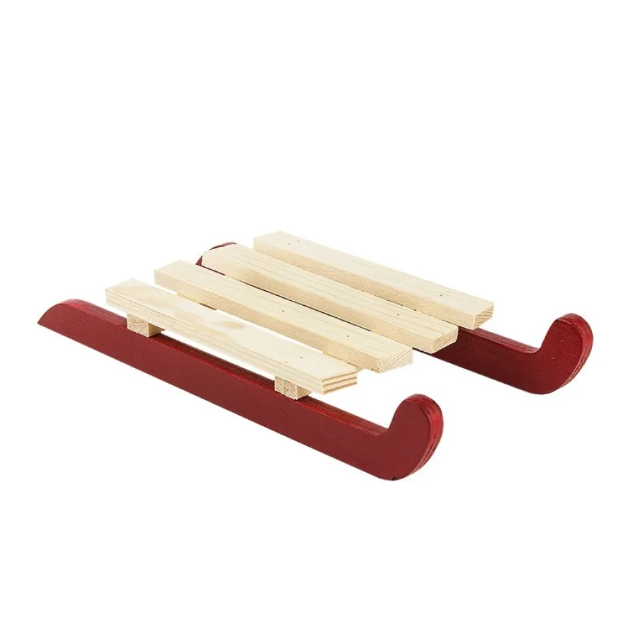 Deko-Schlitten Design 3, 17cm x 8cm x 2,3cm, natur/rot, 2 Stück