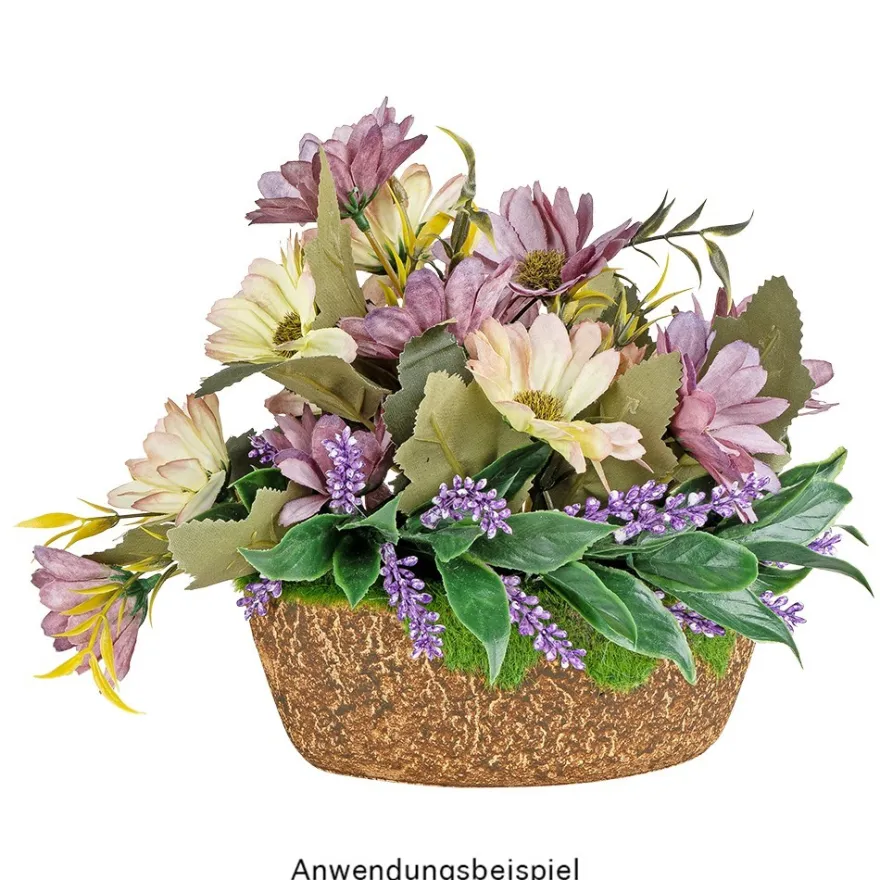 Deko-Steckschale, braun, 16cm x 9cm x 6cm, Styroporsteckmasse in Grasoptik, Schale aus Pappmaché